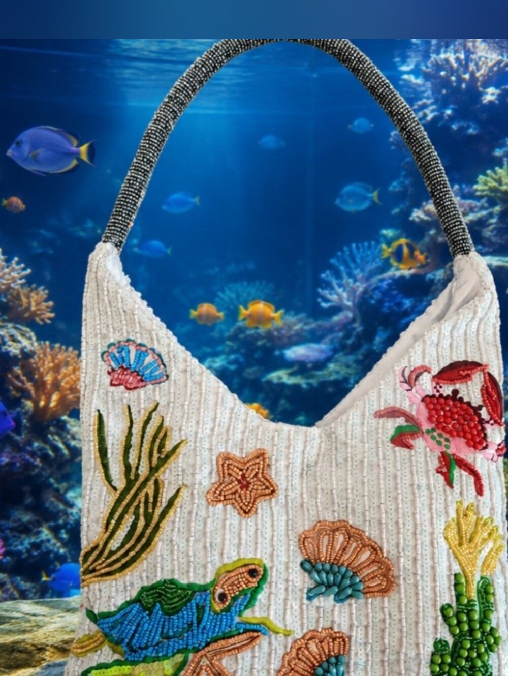 New Beaded Sequin Sea Creatures Hobo Shoulder Bag Made In India New Release